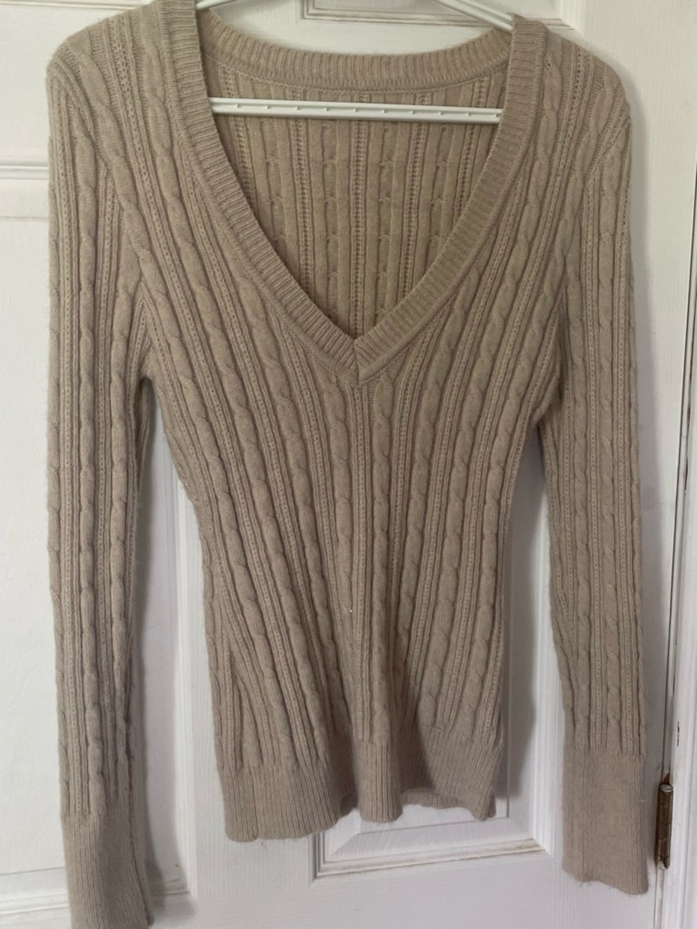SHEIN Beige Cable Knit V-Neck Sweater